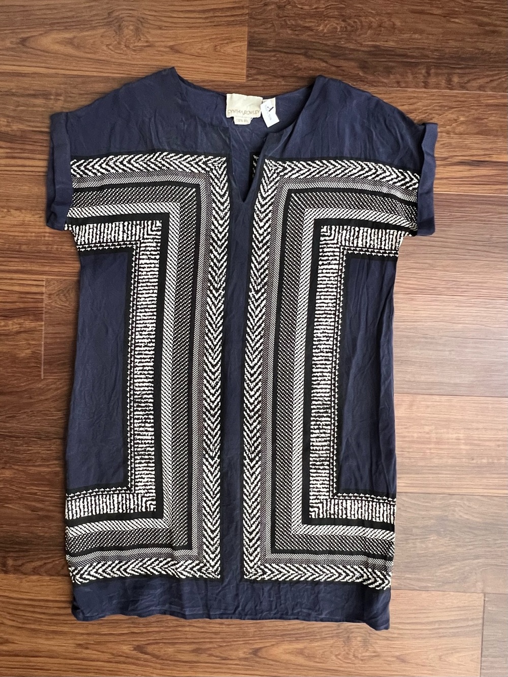 Cynthia Rowley 100% Silk Mini Tunic Dress Geometric Minimalist size 6